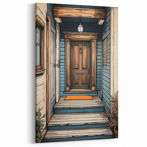 Rustic Front Porch Door Art - Cozy Architectural Canvas Print