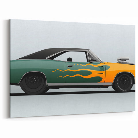 Classic Muscle Car Wall Art – Green and Yellow Dodge Charger Poster