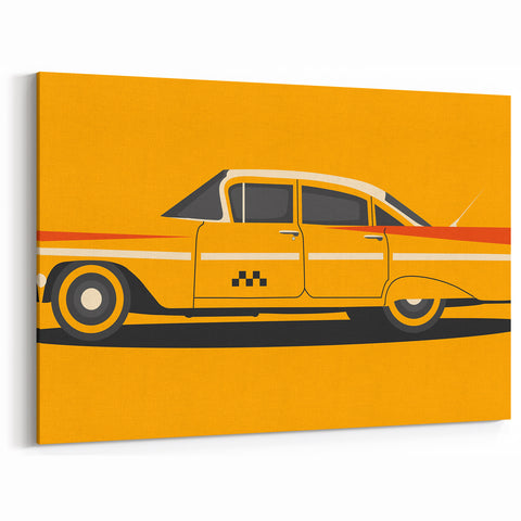 Retro Taxi Car Wall Art - Vibrant Yellow Classic Car Canvas Print
