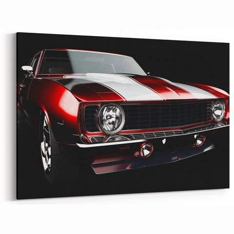 Classic Muscle Car Wall Art - Red and White Vintage Camaro Canvas