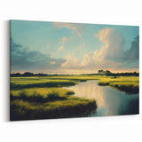 Peaceful Marshland Under Blue Sky - Scenic Swamp Canvas Prints