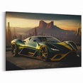Sunset Racing Car Wall Art - Vibrant Green and Yellow Supercar Print