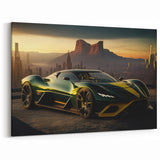 Sunset Racing Car Wall Art - Vibrant Green and Yellow Supercar Print