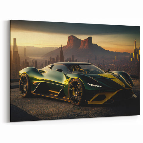 Sunset Racing Car Wall Art - Vibrant Green and Yellow Supercar Print