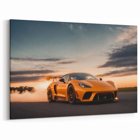 Golden Supercar Racing at Sunset - Dynamic Sports Car Wall Art