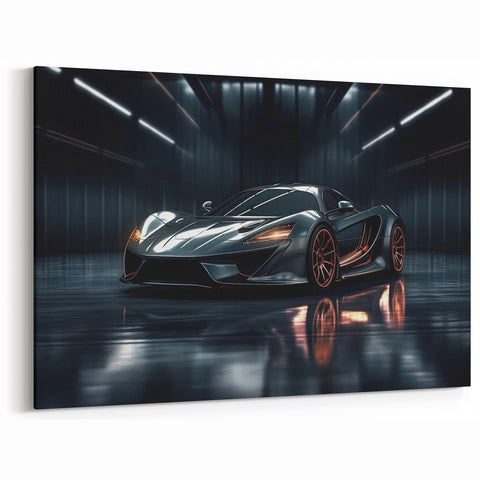 Sleek Black Supercar in Showroom - Luxury Sports Car Wall Art