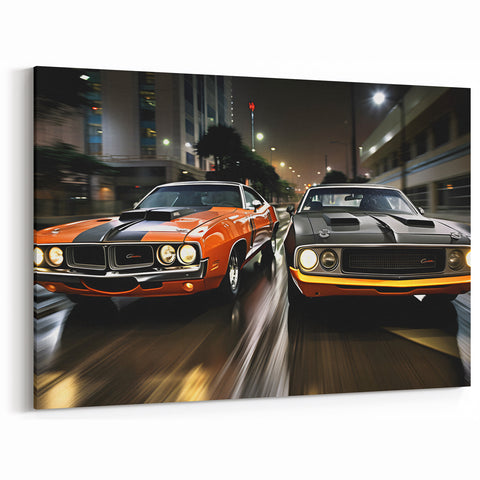 Vintage Muscle Cars Racing Wall Art - Dynamic Dual Supercar Print
