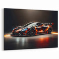 Flaming Supercar Wall Art - High-Impact Black and Orange Racing Print
