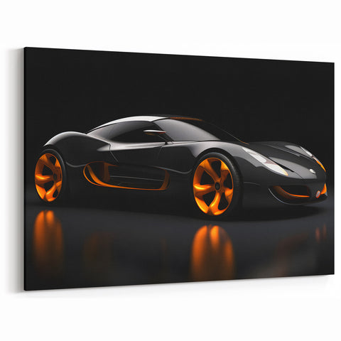 Sleek Black and Orange Supercar Wall Art - Futuristic Automotive Print