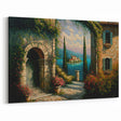 Mediterranean Coastal Street Scene Art - Serene Landscape Canvas Print