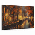 Autumn Evening Canal Street Scene Art - Cozy Urban Canvas Print