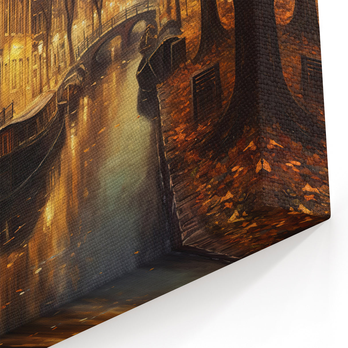 Autumn Evening Canal Street Scene Art - Cozy Urban Canvas Print