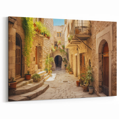 Rustic Stone Street Scene Art - Tranquil Mediterranean Canvas Print