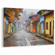 Colorful Village Street Scene Art - Vibrant Cobblestone Alleyway Canvas