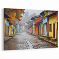 Colorful Village Street Scene Art - Vibrant Cobblestone Alleyway Canvas
