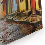 Colorful Village Street Scene Art - Vibrant Cobblestone Alleyway Canvas