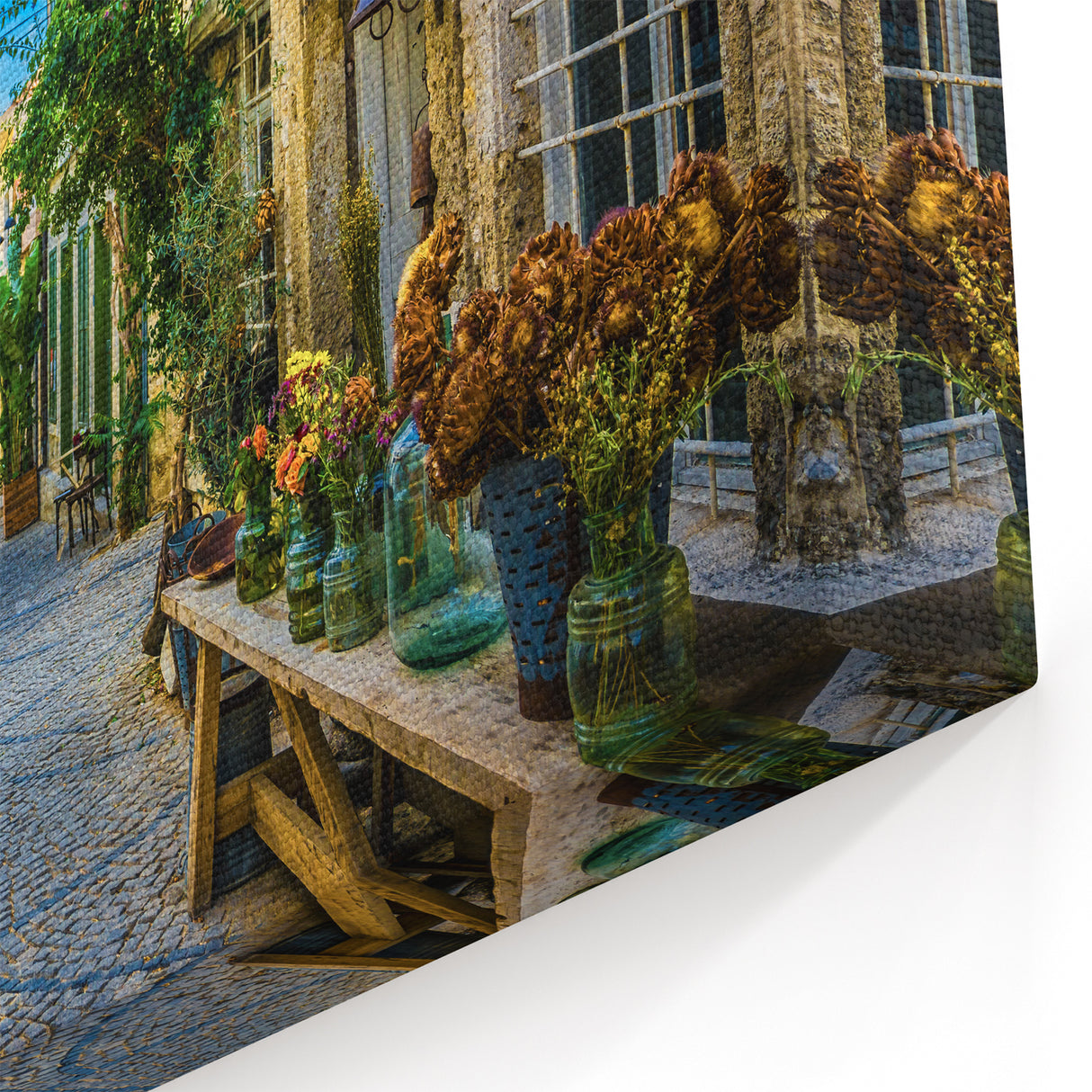 Charming Mediterranean Alleyway Art - Colorful Village Street Canvas