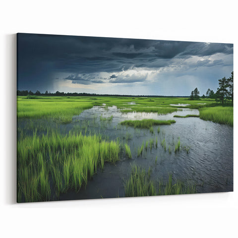 Stormy Sky Over Marshland - Scenic Swamp and Marsh Canvas Prints