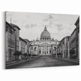 Historic Cathedral Street View – Black & White European Architecture Art