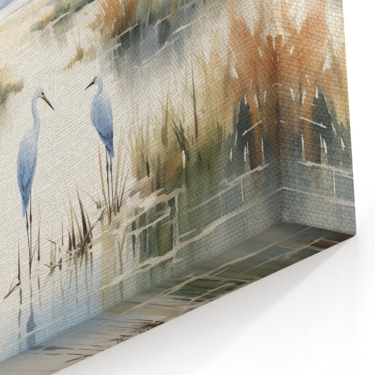 Herons in Serene Marshland - Watercolor Marsh and Swamp Canvas Prints