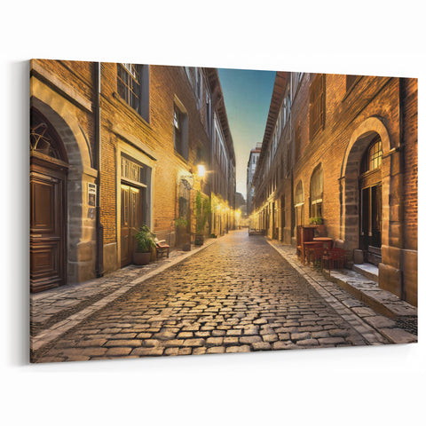 Urban Street Scene Art Print - Golden Hour Cityscape Canvas Wall Art