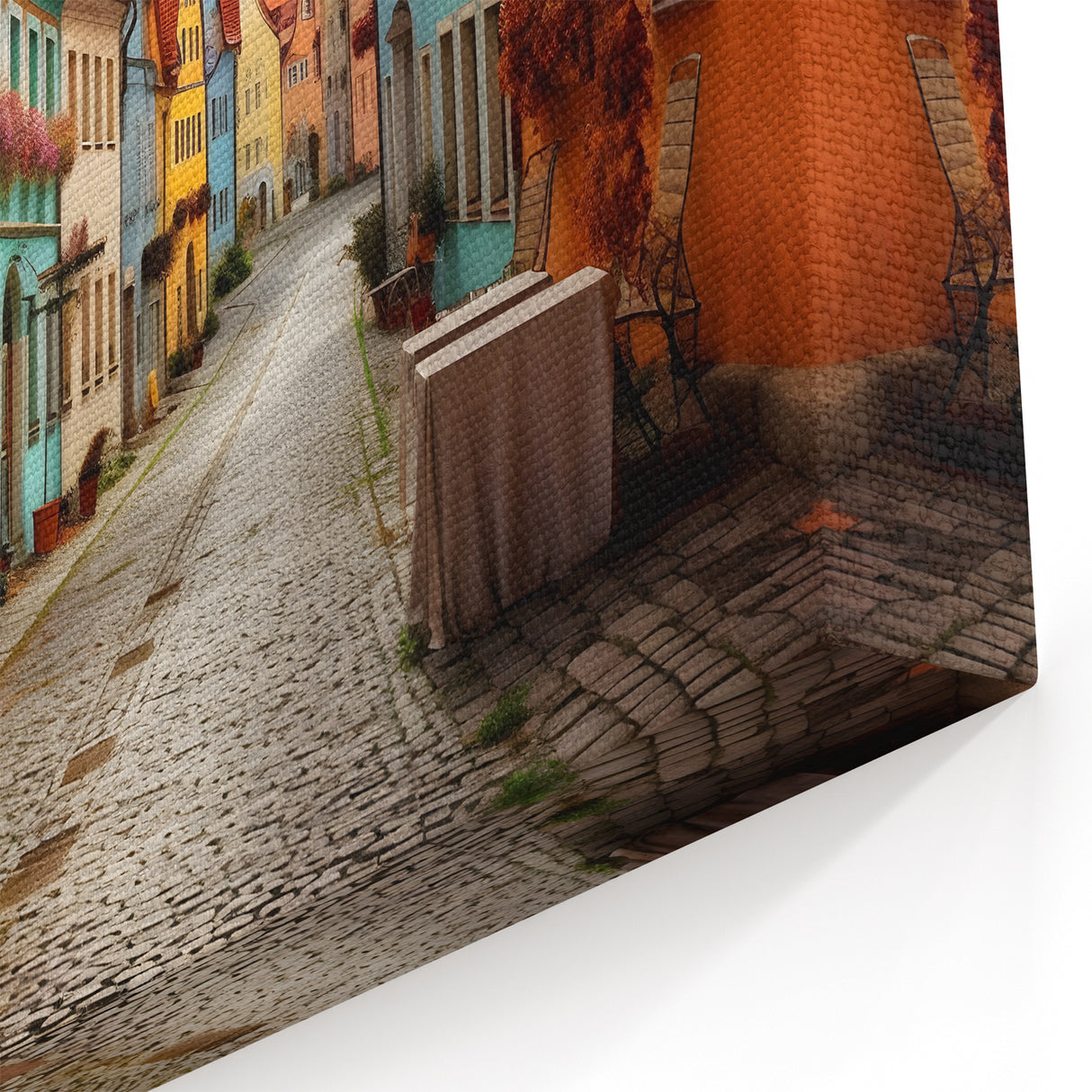 Colorful Street Scene Art Print - Vibrant European Cityscape Canvas