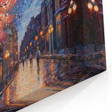 Romantic Street Scene Art Print - Colorful Night Cityscape Canvas