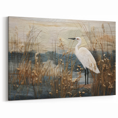 Textured Heron in Marsh Scene - Scenic Marsh and Swamp Canvas Prints