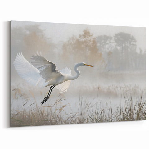 Graceful Heron in Flight - Scenic Marsh and Swamp Canvas Prints