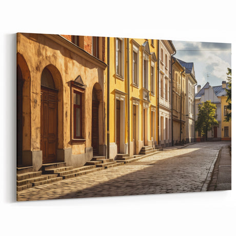 Charming European Street Art Print - Sunlit Historic Cityscape Canvas