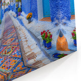 Colorful Moroccan Street Art Print - Vibrant Blue Cityscape Canvas