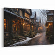 Cozy Winter Street Art Print - Snowy English Village Canvas Scene