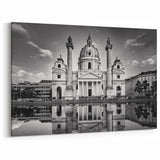 Reflected Cathedral Wall Art – Black & White European Architecture Print