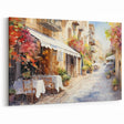 Charming Cafe Street Art Print - Vibrant Mediterranean Village Canvas