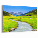 Mountain Stream in Lush Valley - Scenic Marsh and Swamp Canvas Prints
