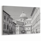 Charming Cathedral Street View – Black & White European Architecture Art