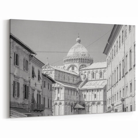 Charming Cathedral Street View – Black & White European Architecture Art