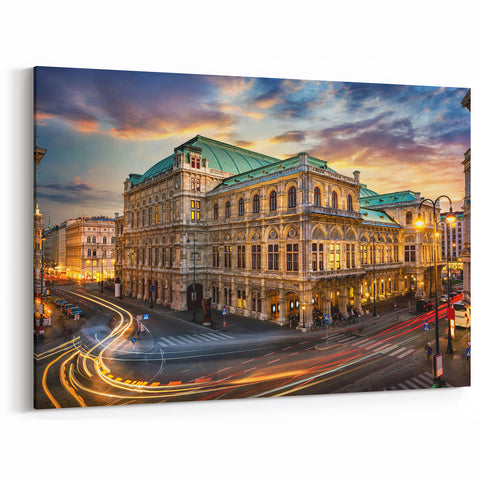 Elegant European Cityscape Art Print - Historic Night Scene Canvas