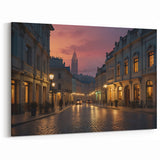 Twilight European Street Art Print - Serene Evening Cityscape Canvas