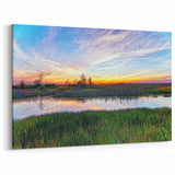 Scenic Marshland Wall Art - Vibrant Sunset Over Wetland Landscape