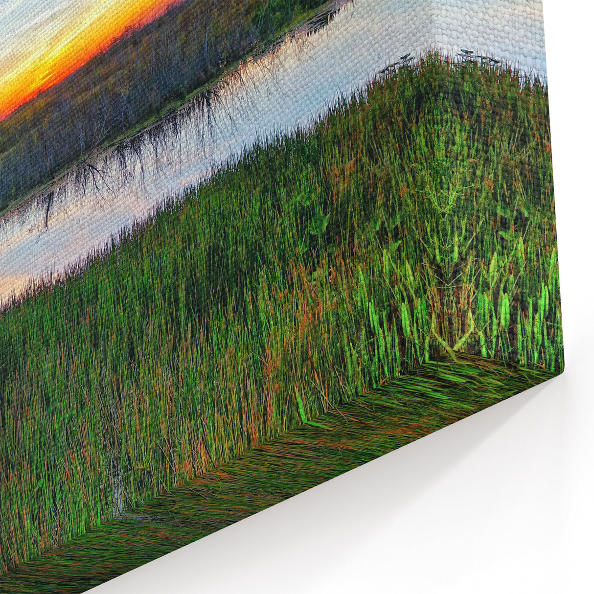 Scenic Marshland Wall Art - Vibrant Sunset Over Wetland Landscape