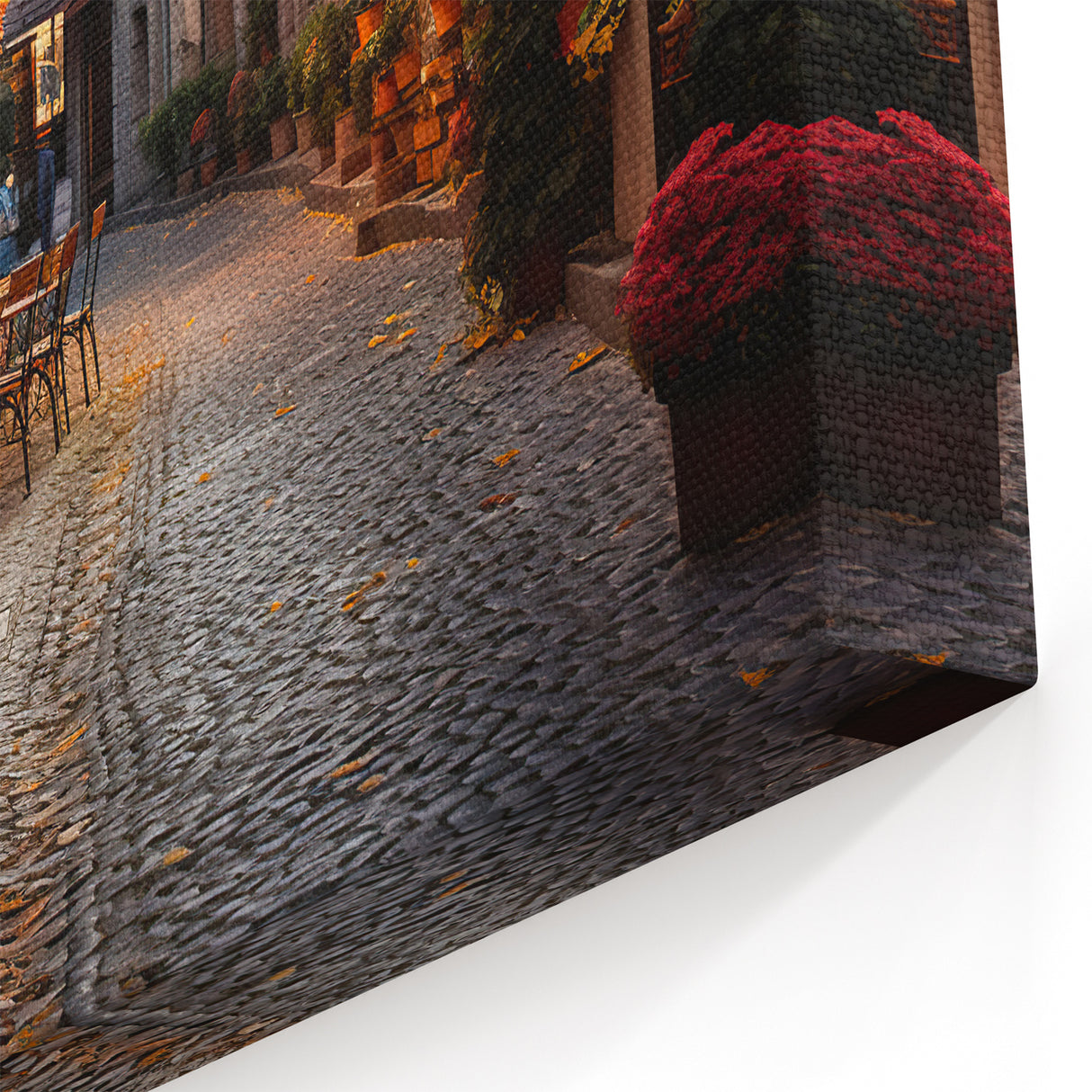 Charming Autumn Cafe Street Art Print - Cozy European Cityscape Canvas