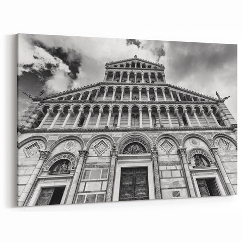 Ornate Cathedral Facade Art – Black & White European Architecture Print