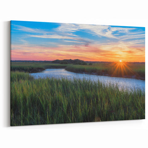 Sunset Marshland Wall Art - Serene Wetland Landscape with Water