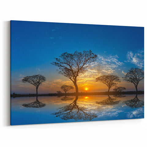 Sunset Reflection Wall Art - Silhouetted Trees Over Serene Waters