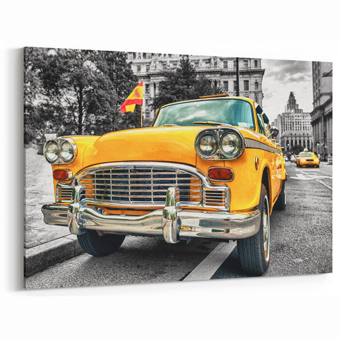 conic Yellow Taxi Cab Art - Vintage New York Taxi Canvas Wall Print