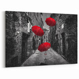 Dramatic Red Umbrellas - Black and White Street Photography Art Print
