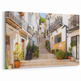 Sunlit Spanish Stairway - Bright Urban Street Landscape Art Print