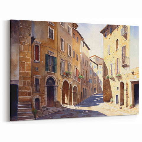 Warm Italian Street Scene - Urban Watercolor Landscape Art Print