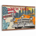 Vintage New York Taxi Poster - Iconic Taxi and Statue of Liberty Art